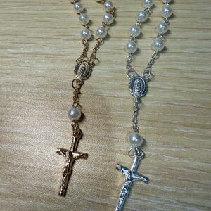 Elegant Gold and Silver Rosary Necklace
